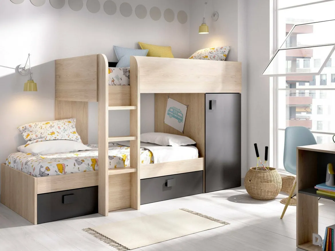 Composizione camera da letto Pinus, 246x112 h150 cm, Bianco e Rovere