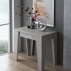 Consolle Allungabile Grigio Cemento Allungabile 12 Posti 305.6x90x75.2h cm, Meccanismo Estensione Allunghe Centrali - Gizio