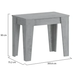 Consolle Allungabile Grigio Cemento Allungabile 12 Posti 305.6x90x75.2h cm, Meccanismo Estensione Allunghe Centrali - Gizio