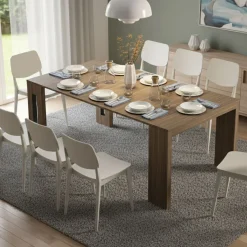 Consolle Allungabile Marrone Noce 8 Posti Allungabile 186x90x78h cm, Meccanismo Estensione a Incastro - Ficarolo