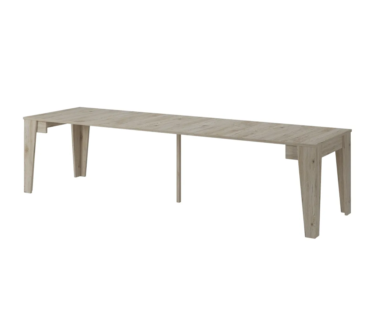 Consolle Allungabile Marrone Rovere Nodi Allungabile 12 Posti 305.6x90x75.2h cm, Meccanismo Estensione Allunghe Centrali - Gizio