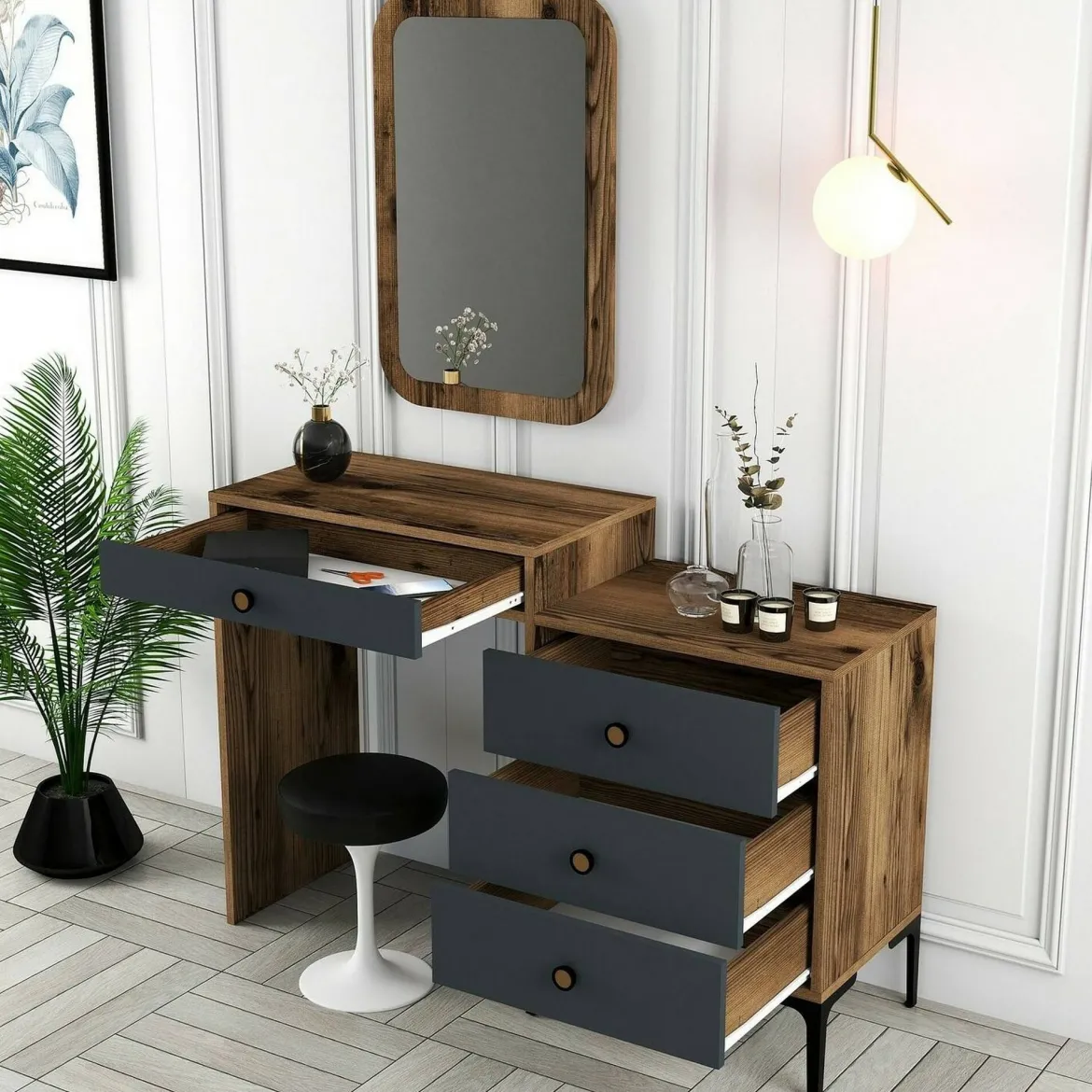 Consolle beauty 124x40x84h cm noce e antracite - Namtheun