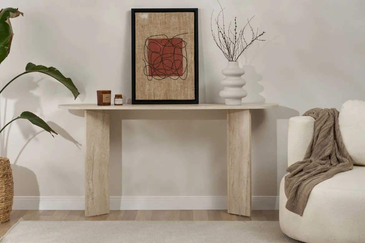 Consolle Bianco Marmo un Ripiano Peso Supportato 25 kg 150x35x75h cm, Colore Ripiano Bianco - Cercino