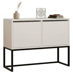 Consolle Bianco Nero 2 Vani Colore Struttura Nero 90x34x70h cm, Colore Ripiano Bianco - Arresi
