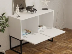 Consolle Bianco Nero 2 Vani Colore Struttura Nero 90x34x70h cm, Colore Ripiano Bianco - Arresi