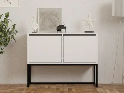 Consolle Bianco Nero 2 Vani Colore Struttura Nero 90x34x70h cm, Colore Ripiano Bianco - Arresi