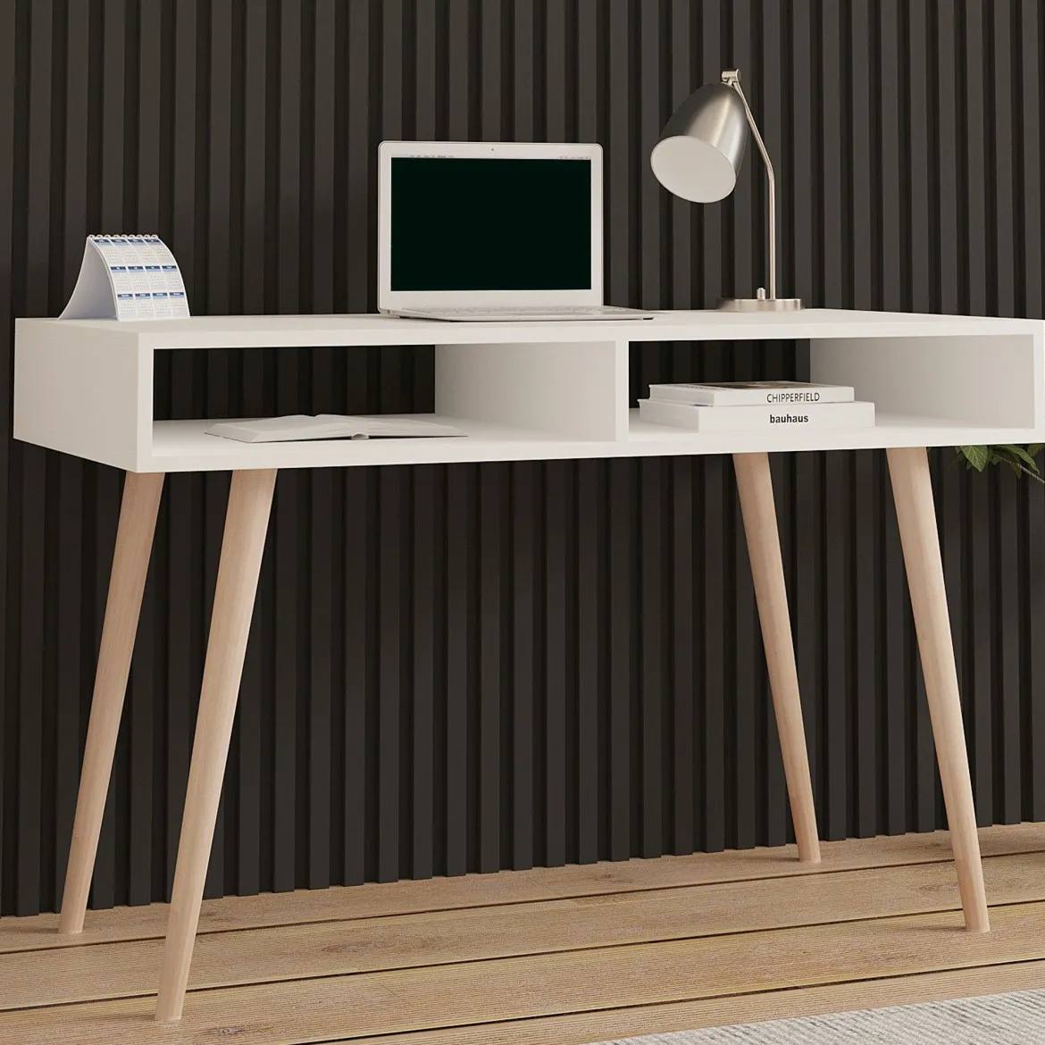 Consolle Bianco Rovere Marrone 2 Vani Colore Struttura Marrone 120x60x75h cm, Colore Ripiano Bianco - Busachi