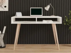Consolle Bianco Rovere Marrone 2 Vani Colore Struttura Marrone 120x60x75h cm, Colore Ripiano Bianco - Busachi