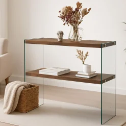 Consolle in legno e vetro 90x30x80h cm noce - Doha