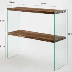 Consolle in legno e vetro 90x30x80h cm noce - Doha