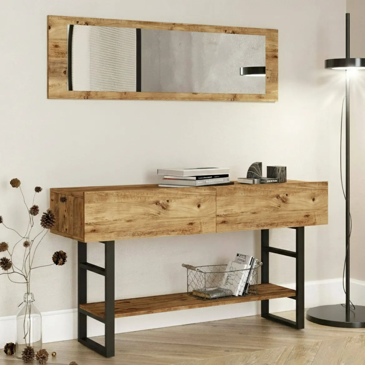 Consolle legno e metallo 139x43x75h cm quercia - Izo