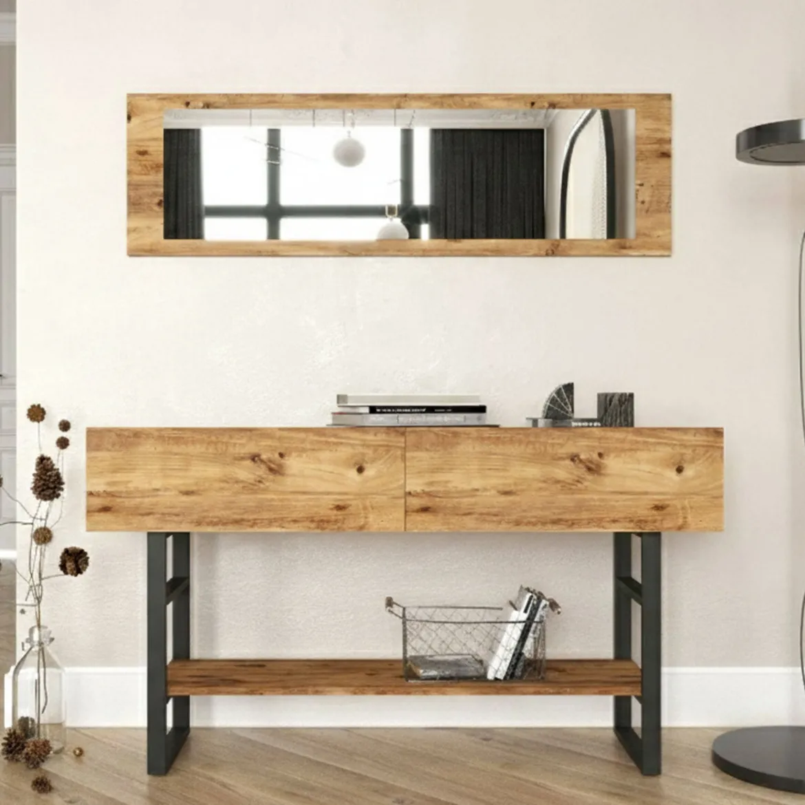 Consolle legno e metallo 139x43x75h cm quercia - Izo