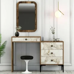 Consolle make up 70x84x40h cm noce e bianco - Bedonia