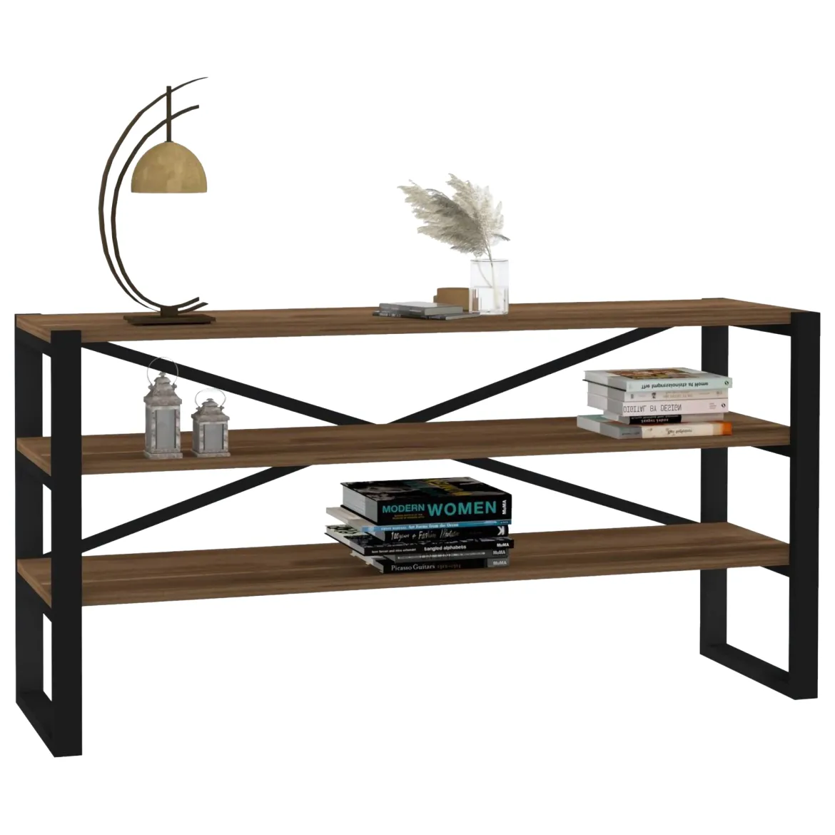 Consolle Marrone Noce Nero 2 Ripiani 2 Vani 120x32x59h cm, Colore Ripiano Marrone - Envie