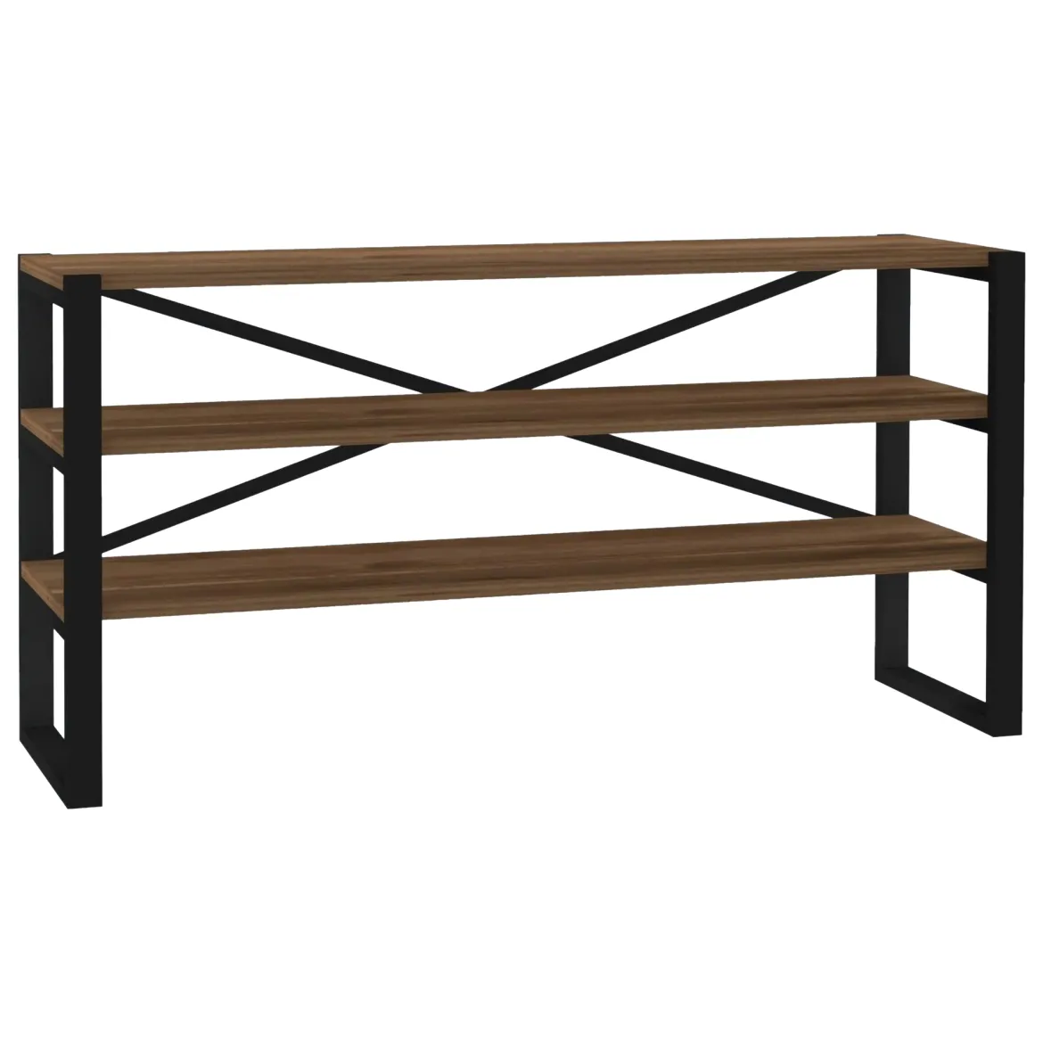 Consolle Marrone Noce Nero 2 Ripiani 2 Vani 120x32x59h cm, Colore Ripiano Marrone - Envie