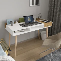 Consolle Marrone Rovere Bianco un Ripiano 2 Vani 120x53x72h cm, Colore Ripiano Bianco - Carugo