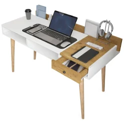 Consolle Marrone Rovere Bianco un Ripiano 2 Vani 120x53x72h cm, Colore Ripiano Bianco - Carugo