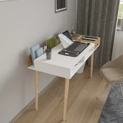 Consolle Marrone Rovere Bianco un Ripiano 2 Vani 120x53x72h cm, Colore Ripiano Bianco - Carugo
