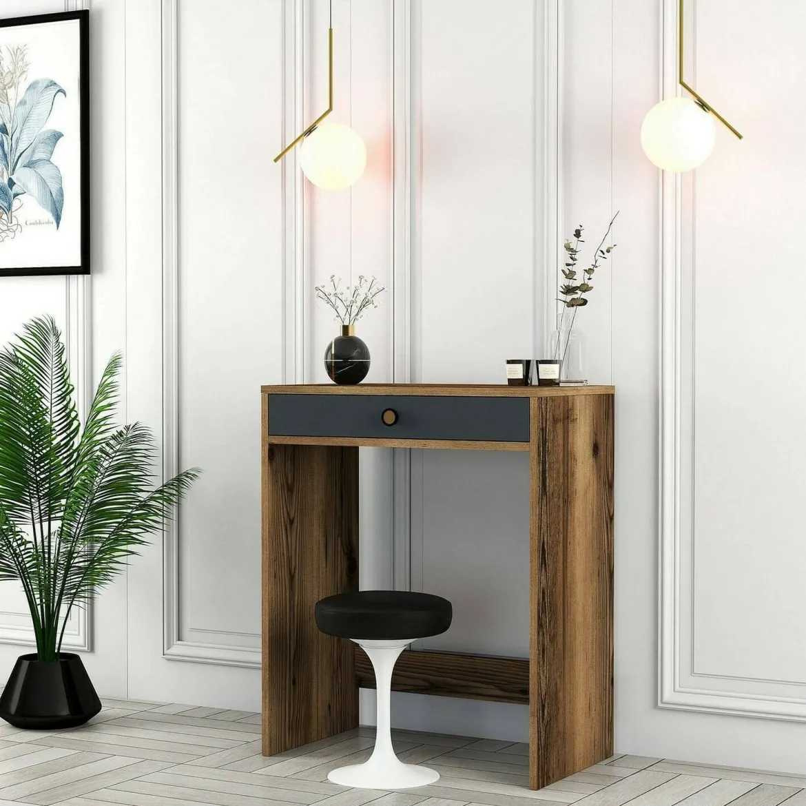 Consolle moderna 70x84x40h cm noce e antracite - Bedonia