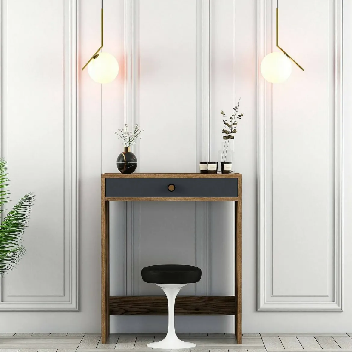 Consolle moderna 70x84x40h cm noce e antracite - Bedonia