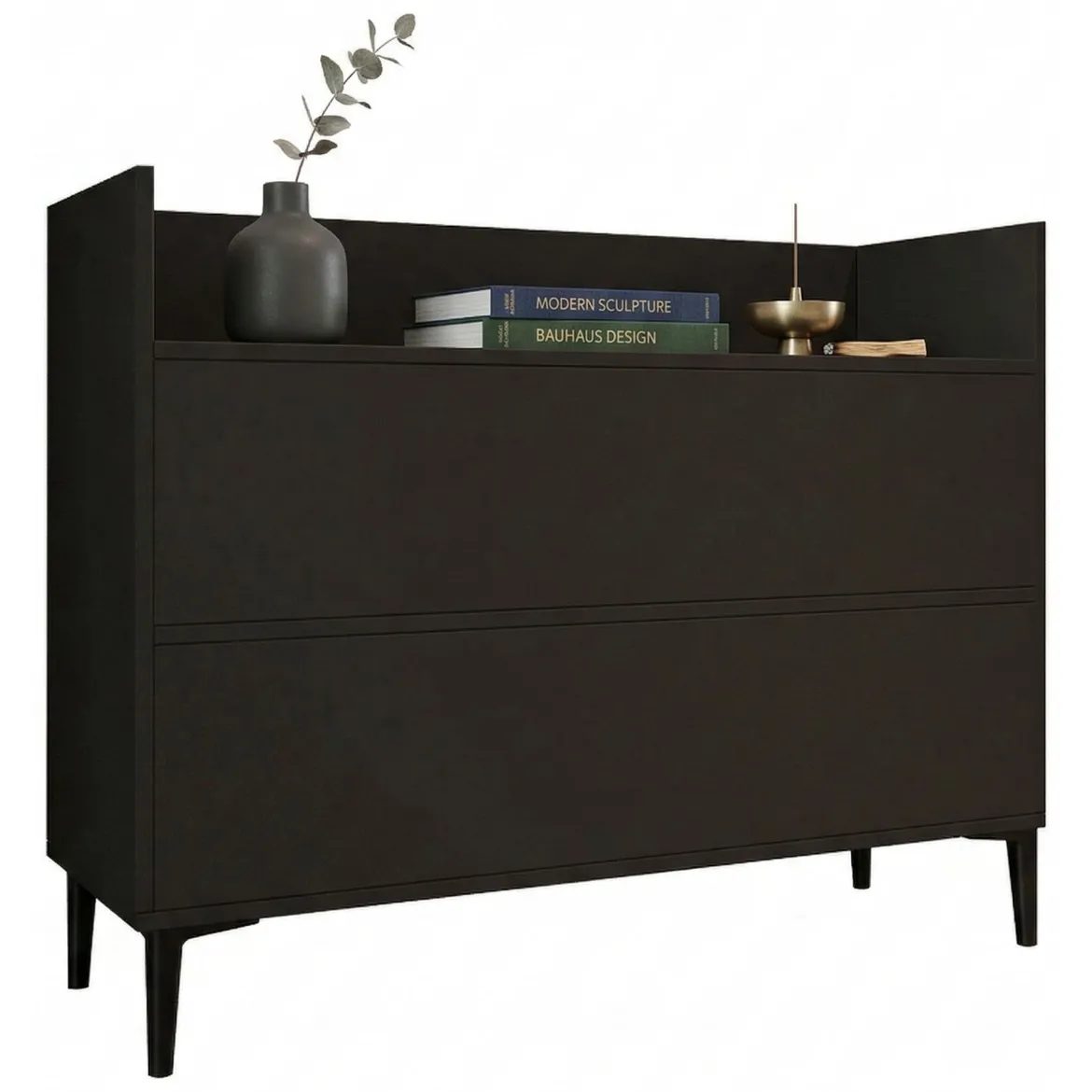 Consolle Nero Antracite 2 Vani Colore Ripiano Nero 110x35x85h cm, Sfumatura Colore Struttura Antracite - Trappeto