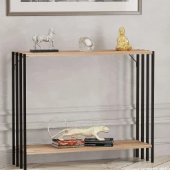 Consolle Nero Marrone Rovere un Ripiano un Vano 90x26x74h cm, Colore Ripiano Marrone - Ravello