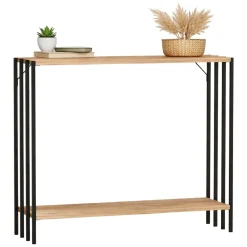 Consolle Nero Marrone Rovere un Ripiano un Vano 90x26x74h cm, Colore Ripiano Marrone - Ravello