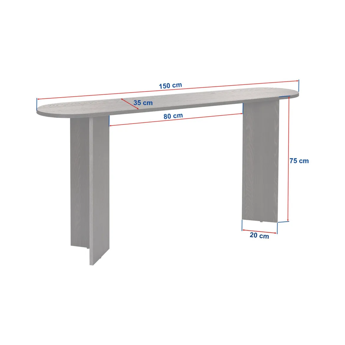 Consolle Nero un Ripiano Peso Supportato 25 kg 150x35x75h cm, Colore Ripiano Nero - Cercino
