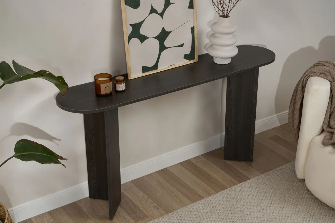 Consolle Nero un Ripiano Peso Supportato 25 kg 150x35x75h cm, Colore Ripiano Nero - Cercino