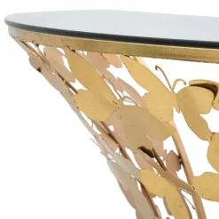 Consolle oro Trasparente un Ripiano Base con Decorazione con Farfalle 120x41x37h cm, Materiale Struttura in Vetro - Azrou