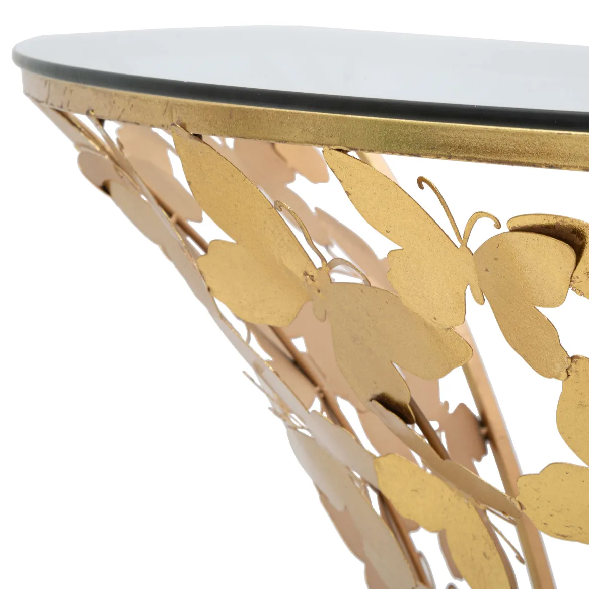 Consolle oro Trasparente un Ripiano Base con Decorazione con Farfalle 120x41x37h cm, Materiale Struttura in Vetro - Azrou