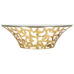 Consolle oro Trasparente un Ripiano Base con Decorazione con Farfalle 120x41x37h cm, Materiale Struttura in Vetro - Azrou