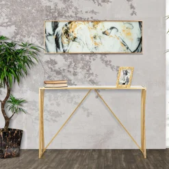 Consolle oro Trasparente un Ripiano Materiale Struttura in Vetro 120x40x80h cm, Colore Ripiano Trasparente - Axum