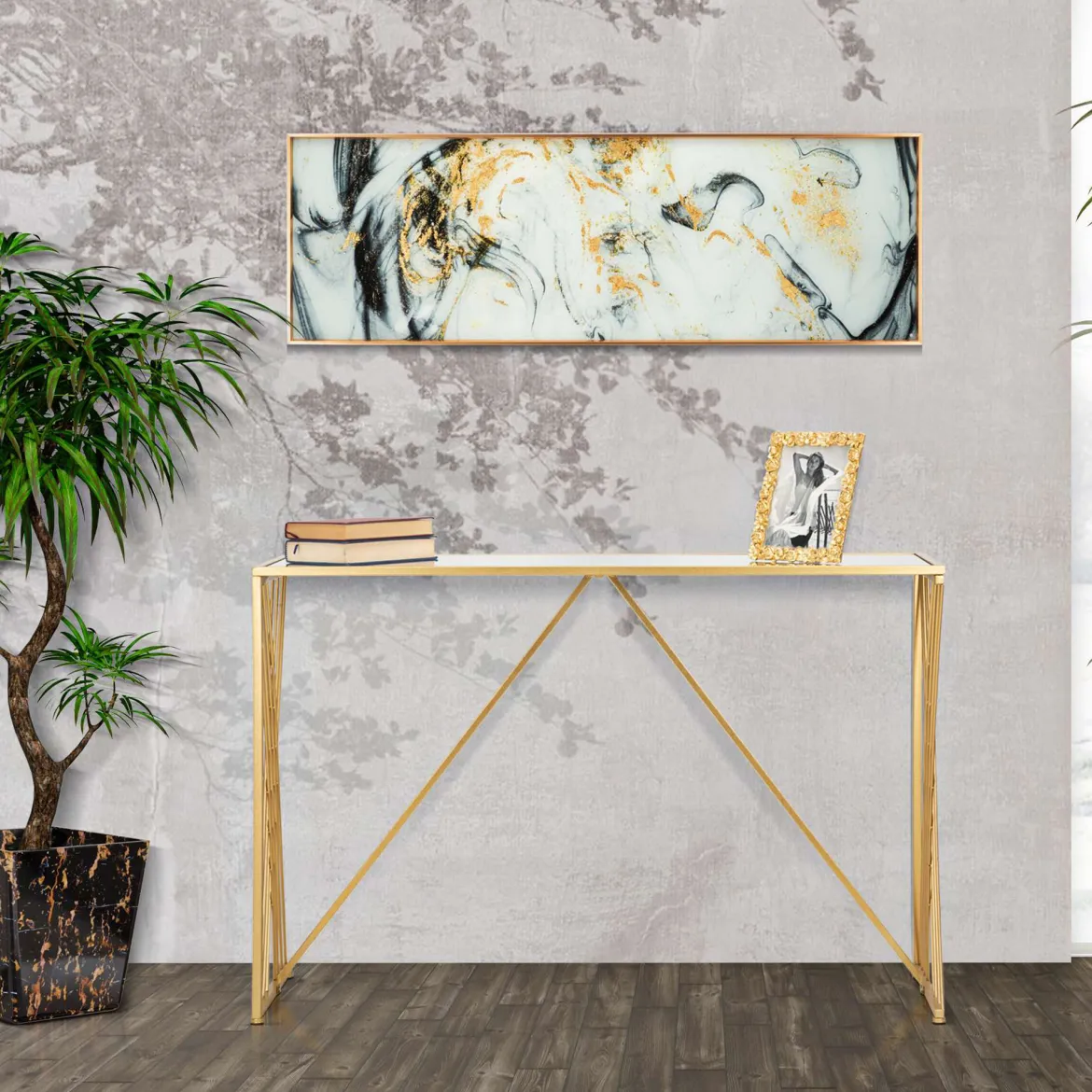 Consolle oro Trasparente un Ripiano Materiale Struttura in Vetro 120x41x81h cm, Colore Ripiano Trasparente - Rankin