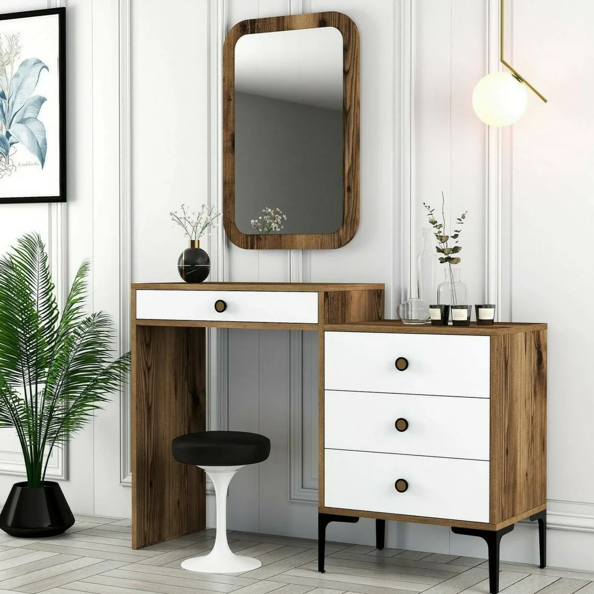 Consolle trucco 124x40x84h cm noce e bianco - Namtheun