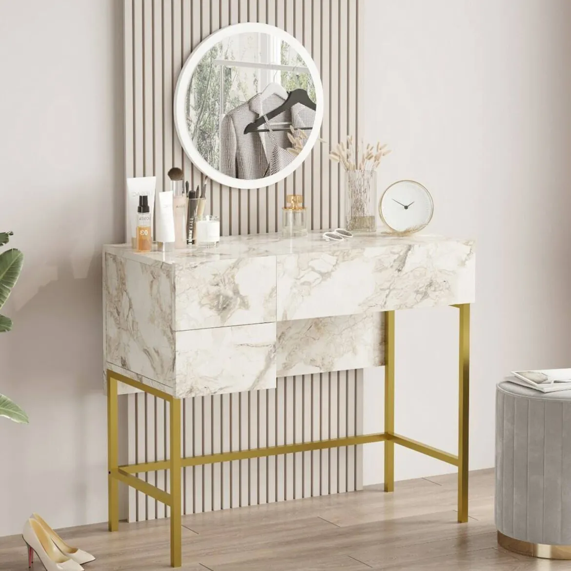 Consolle 88x44x77h cm bianco e oro - Scoppito
