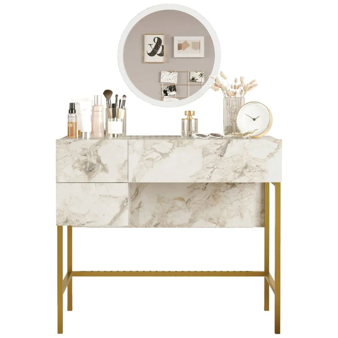 Consolle 88x44x77h cm bianco e oro - Scoppito