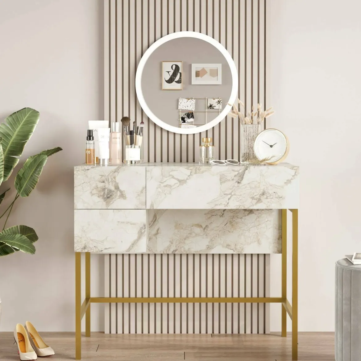 Consolle 88x44x77h cm bianco e oro - Scoppito
