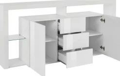Credenza Aba, 180x40h80 cm, Bianco lucido