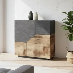 Credenza acero e ardesia 100x43x106h cm 2 ante - Arbal