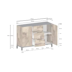 Credenza acero e ardesia 120x40x80h cm 2 ante e 3 cassetti - Jessie