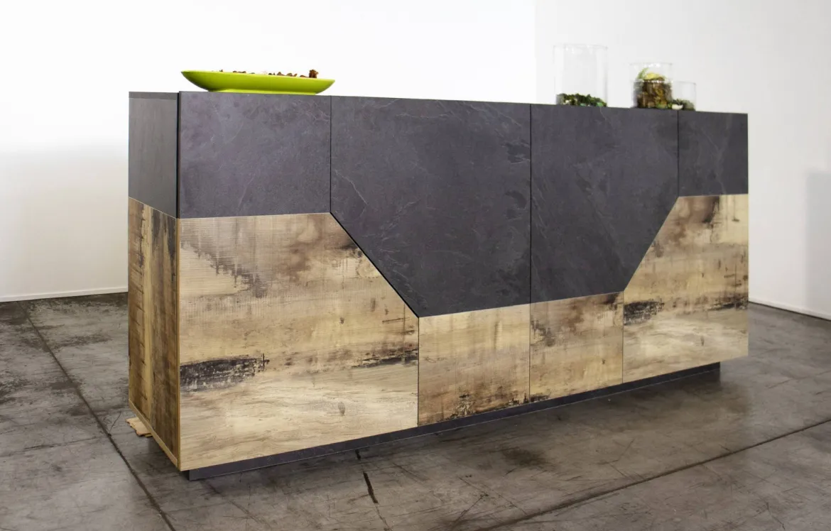 Credenza acero e ardesia 158x43x86h cm 4 ante - Agis