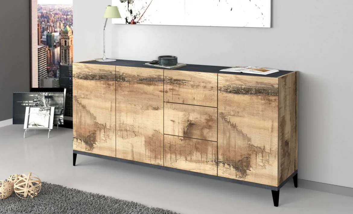 Credenza acero e ardesia 160x40x82h cm 4 ante - Ashley