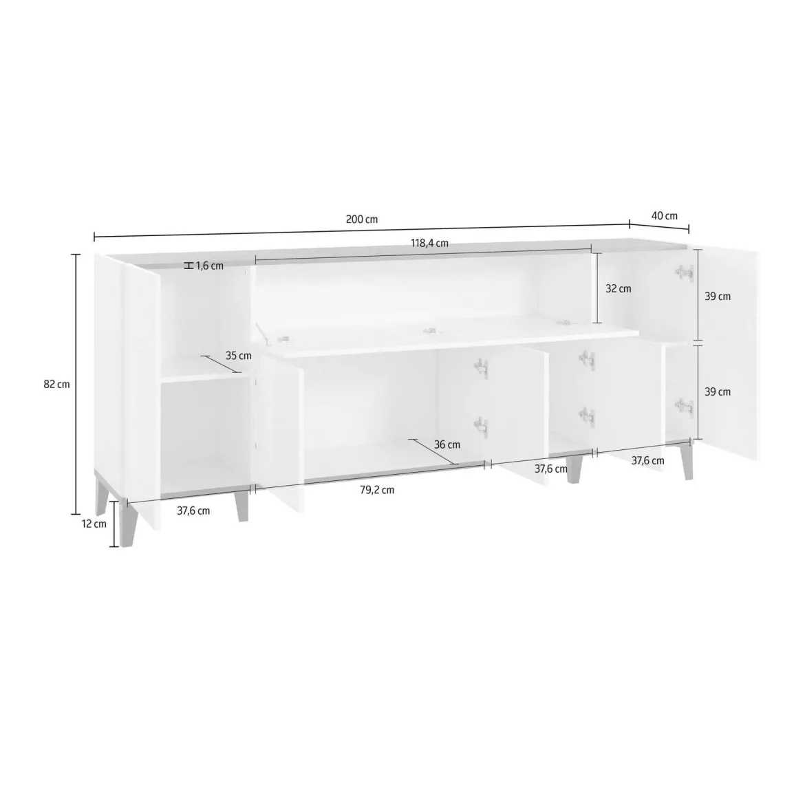 Credenza acero e ardesia 200x40x82h cm 6 ante - Amour