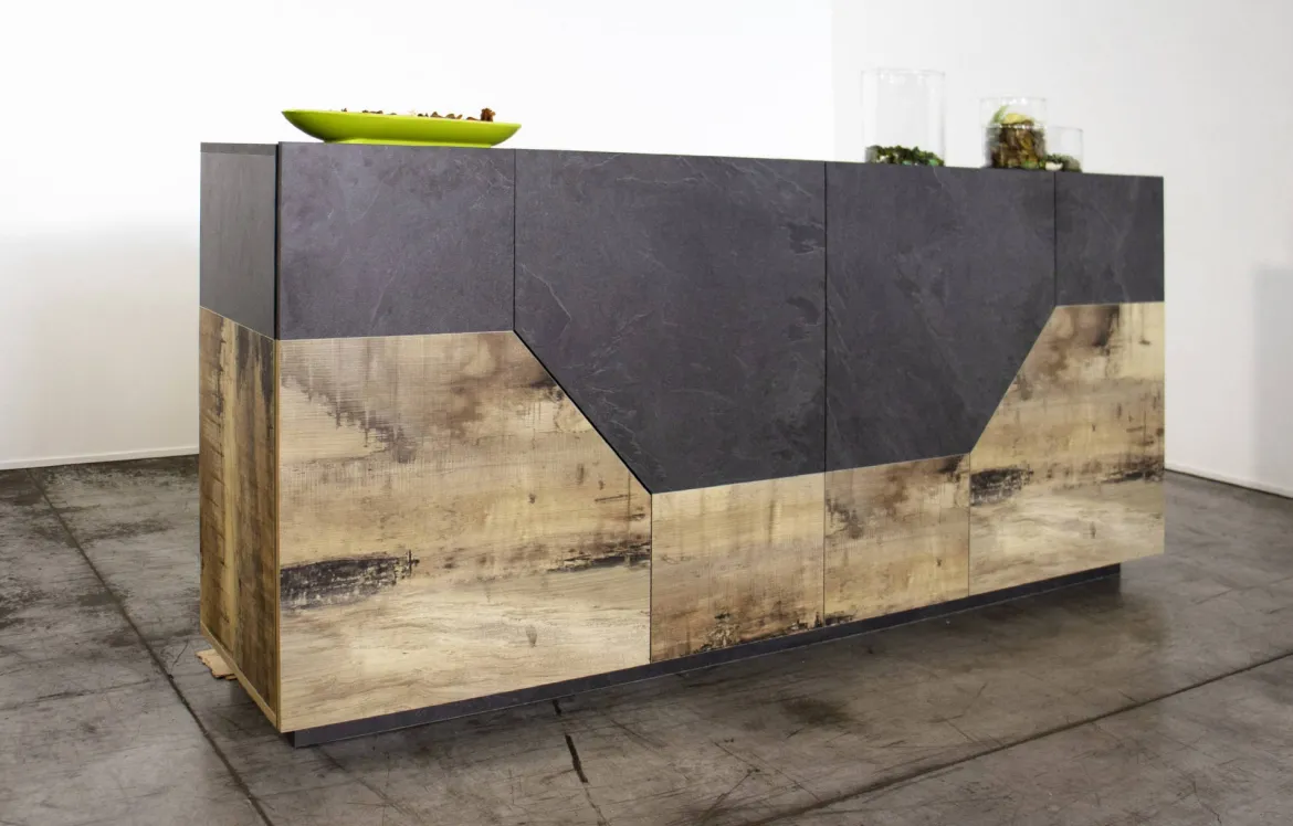 Credenza acero e ardesia 200x43x86h cm 4 ante - Ania