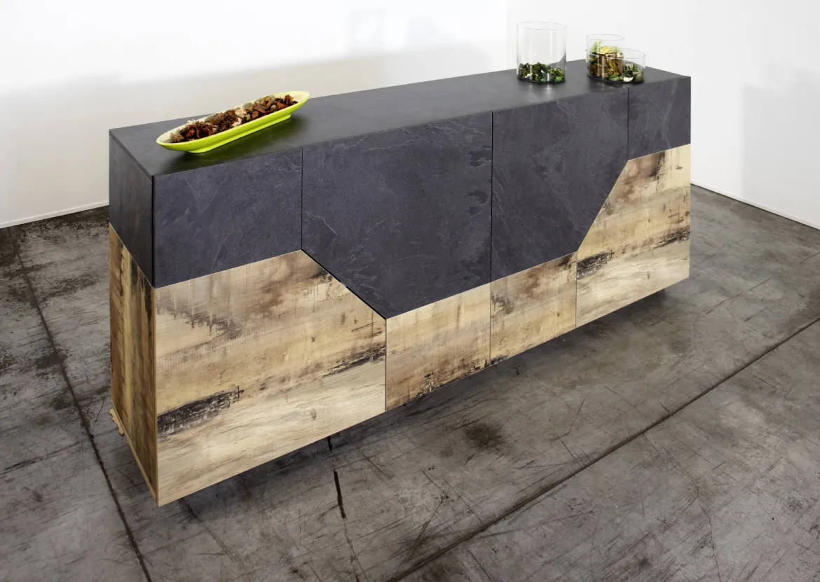 Credenza acero e ardesia 200x43x86h cm 4 ante - Ania
