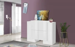 Credenza Age, cm 130x45h100, Bianco lucido e Ardesia