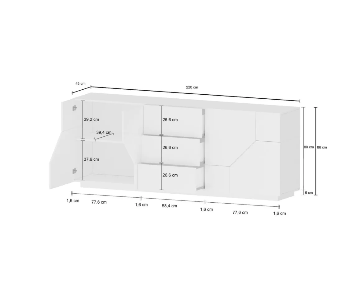 Credenza Almira, cm 220x43h86, Ardesia e Acero