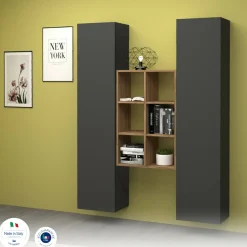 Credenza alta antracite e acero 40x30x180h cm 2 ante - Danila