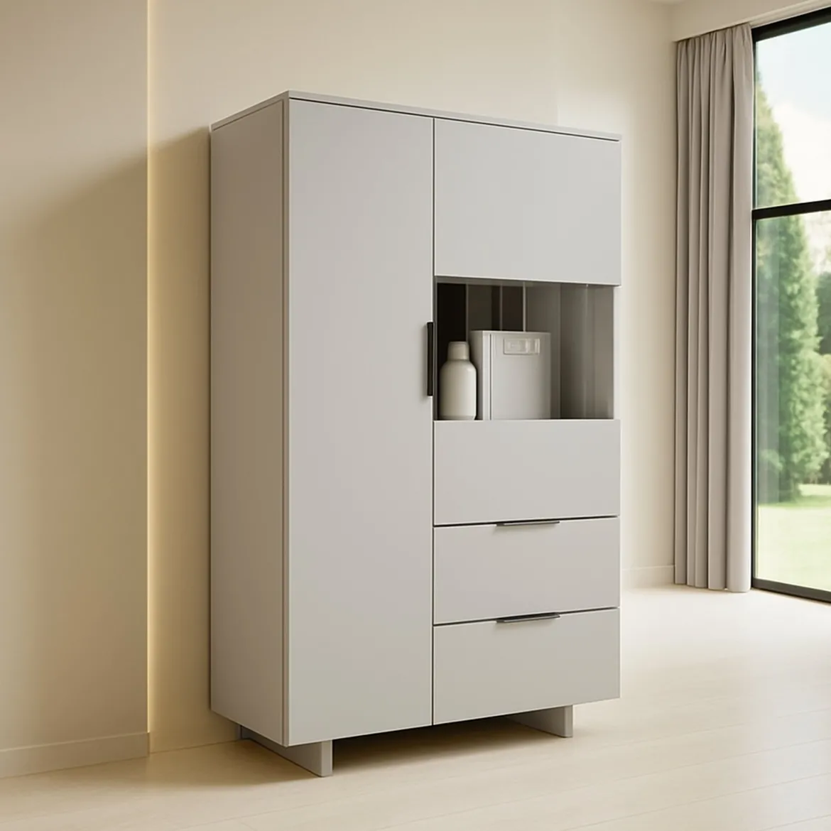 Credenza alta beige 90x41x170h cm 2 ante e 2 cassetti - Rimella